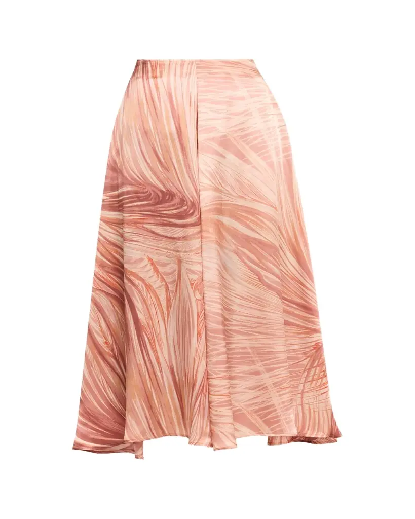Kiton Feather-Print Silk A-Line Midi Skirt