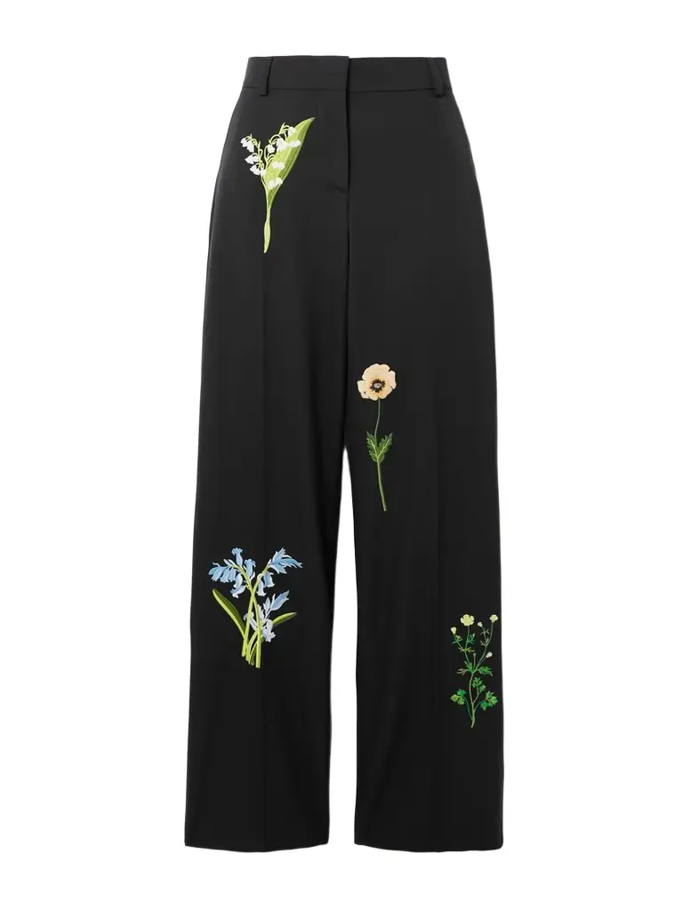 Stella McCartney Embroidered Wool-twill Wide-leg Pants