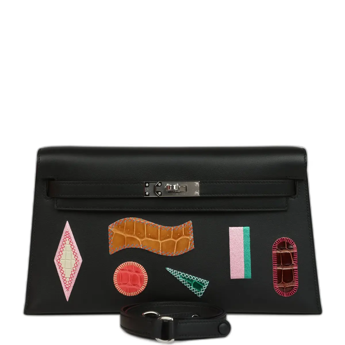 hermes Hermes Kelly Elan Broderie Black Bet-Tab Swift, Niloticus Crocodile and Alligator Palladium Hardware