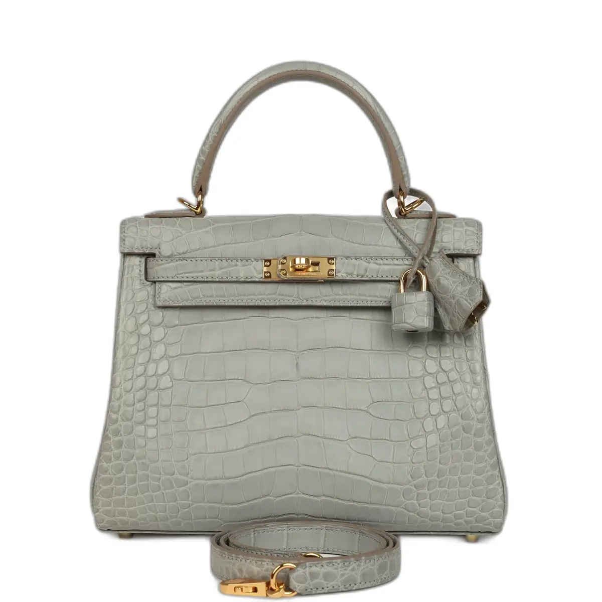 hermes Hermes Kelly Retourne 25 Gris Perle Matte Alligator Gold Hardware