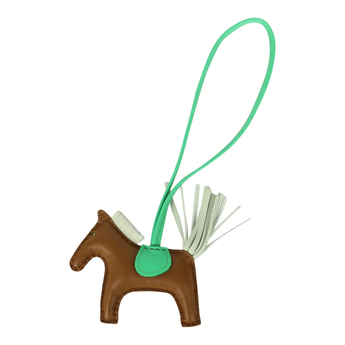 hermes Hermes Rodeo Bag Charm PM Kraft, Vert Comics, Vert Fizz Milo Lambskin