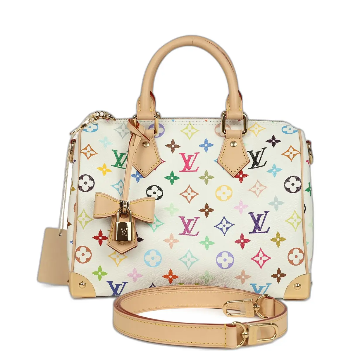 Louis Vuitton Louis Vuitton X Takashi Murakami Speedy 25 Bandouliere White Multicolored Monogram Gold Hardware