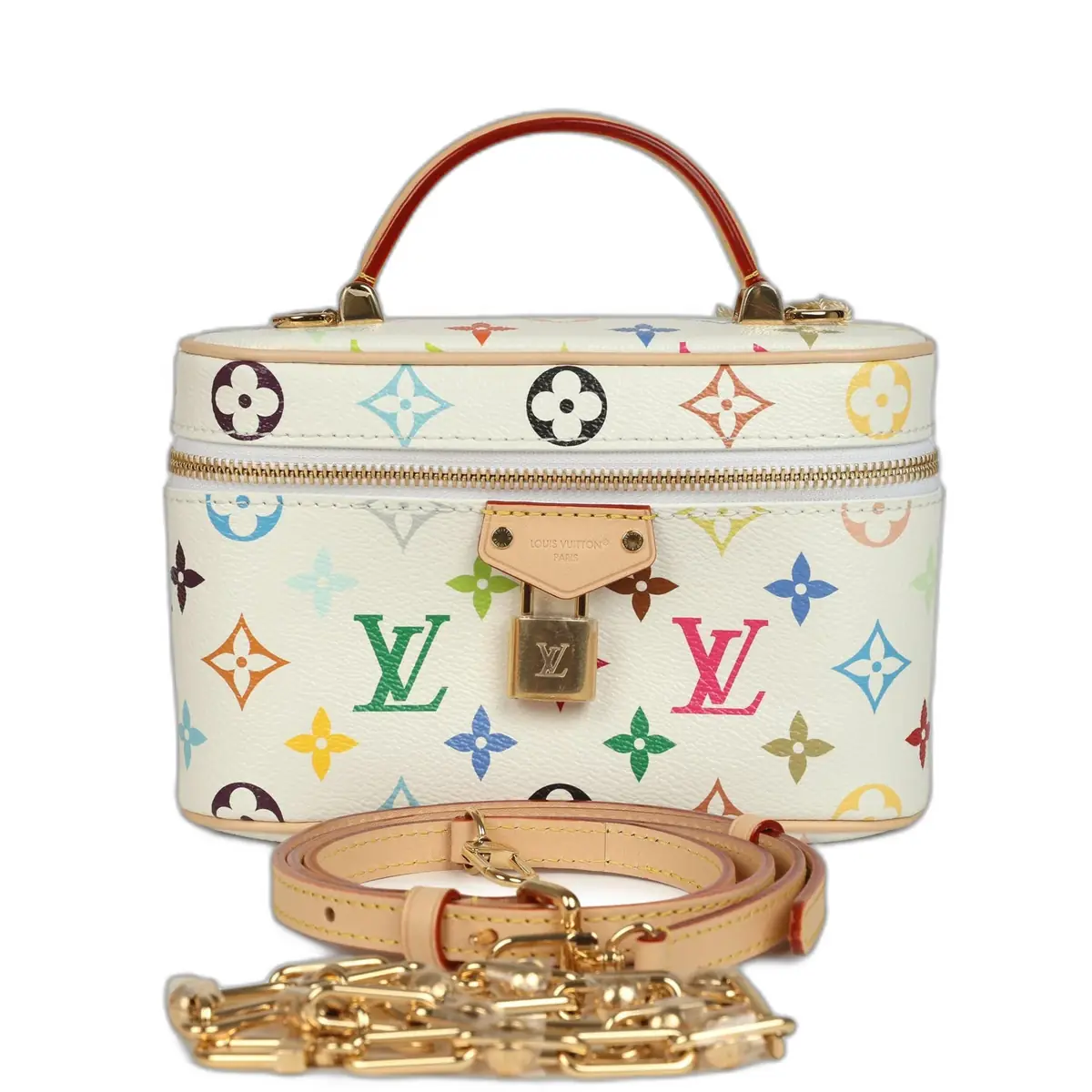 Louis Vuitton Louis Vuitton X Takashi Murakami Vanity Chain Pouch White Multicolor Monogram Gold Hardware