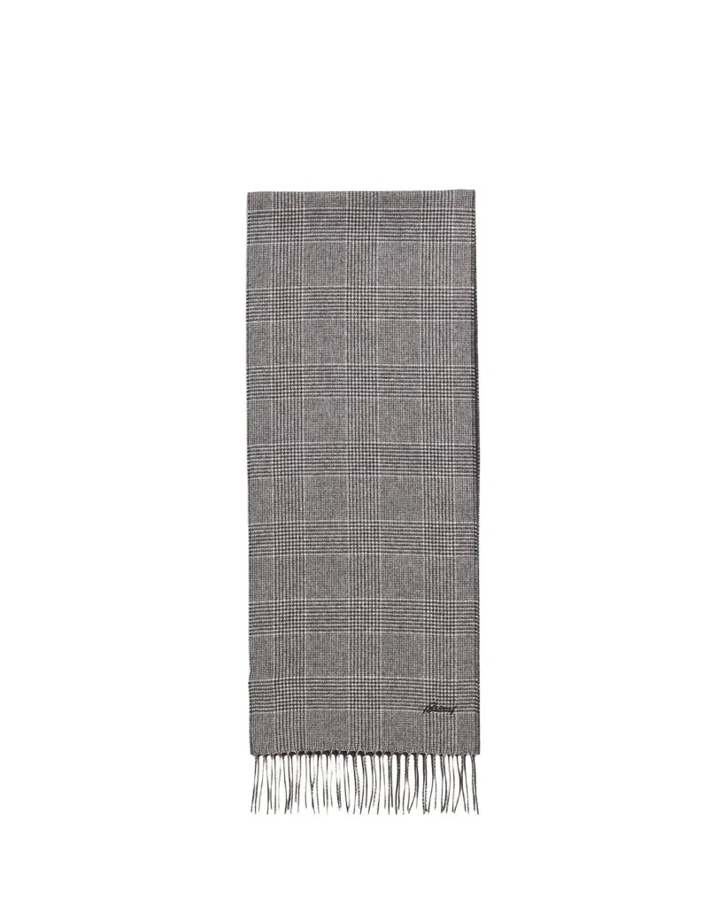 Brioni Men's Silk and Cashmere Double-Face Houndstooth Plaid Scarf