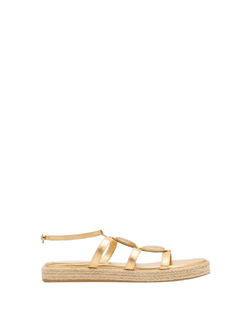 Gianvito Rossi Stone Metallic Leather Espadrille Gladiator Sandals