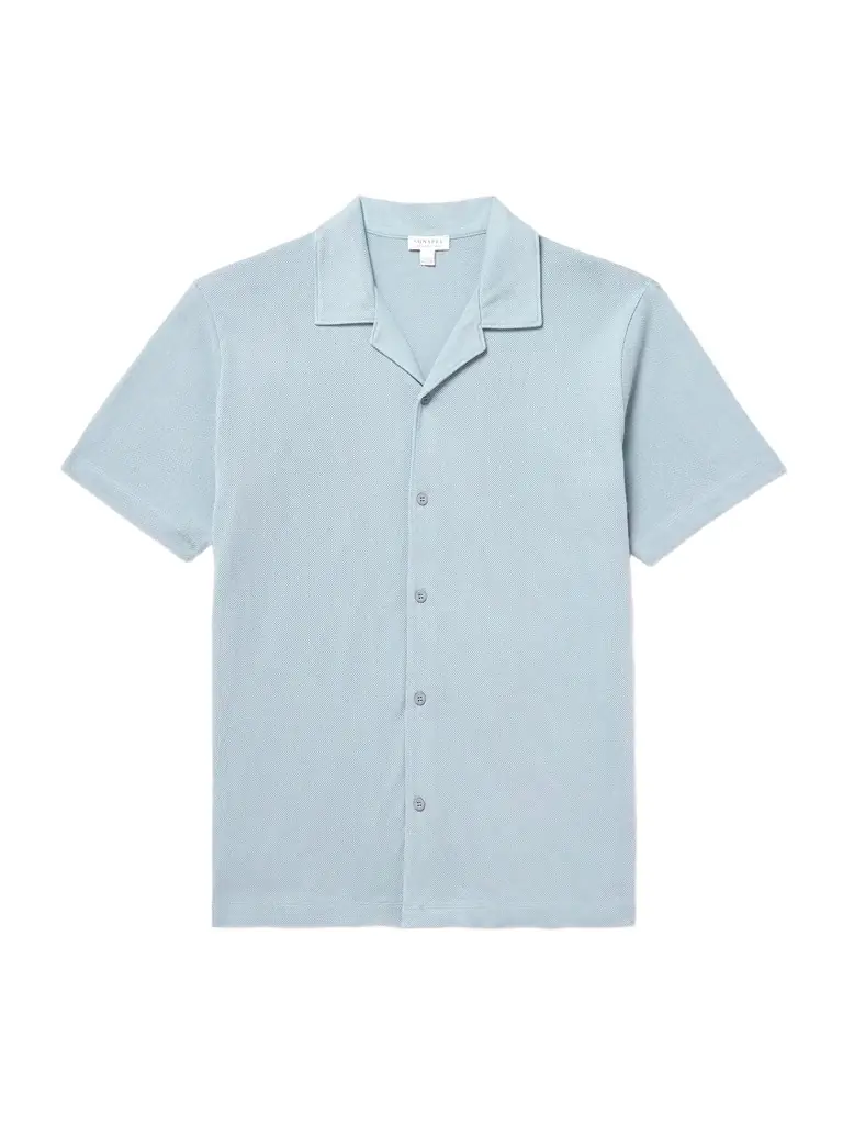 Sunspel Slim-Fit Camp-Collar Supima Cotton-Mesh Shirt - Men