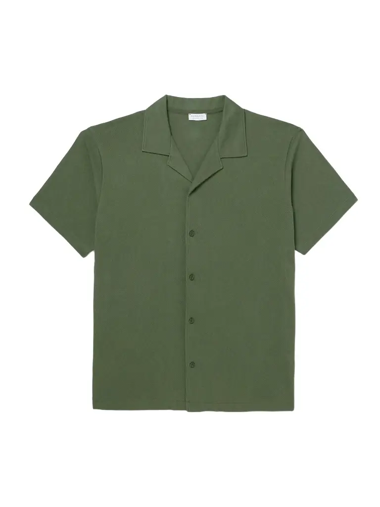 Sunspel Slim-Fit Camp-Collar Supima Cotton-Mesh Shirt - Men