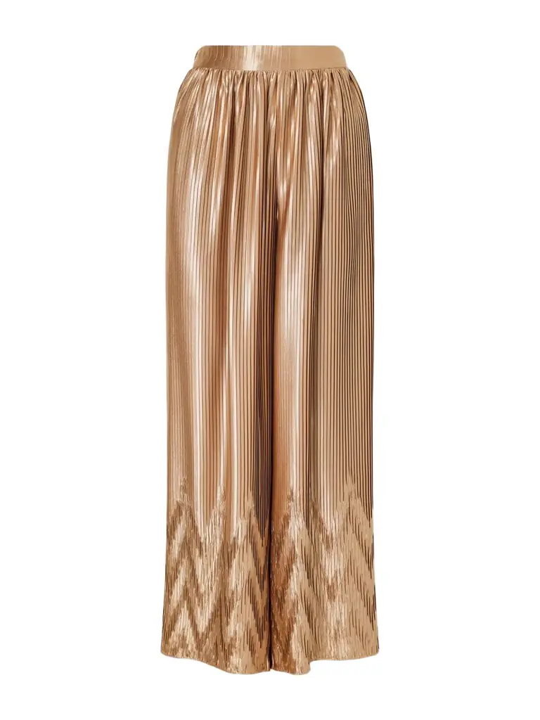Dima Ayad Metallic Plissé-satin Wide-leg Pants
