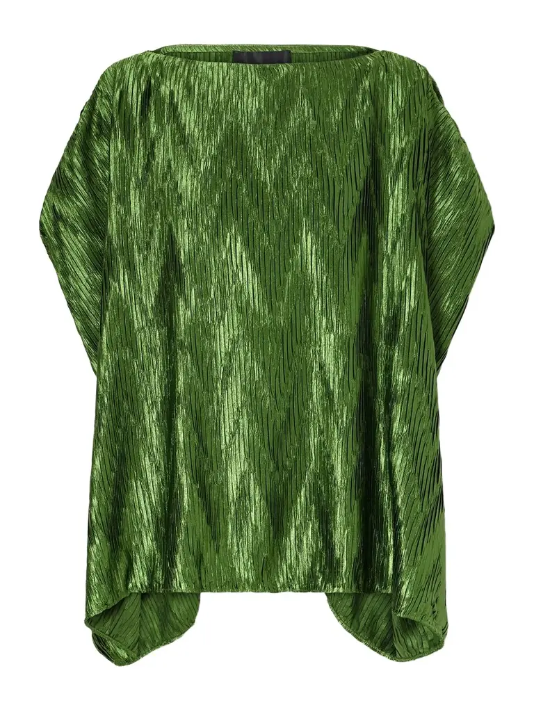 Dima Ayad Metallic Plissé-satin Blouse