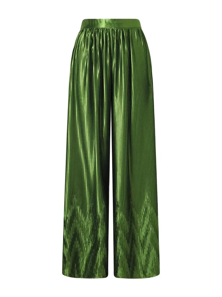 Dima Ayad Metallic Plissé-satin Wide-leg Pants