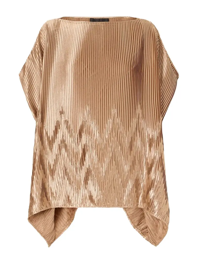 Dima Ayad Metallic Plissé-satin Blouse