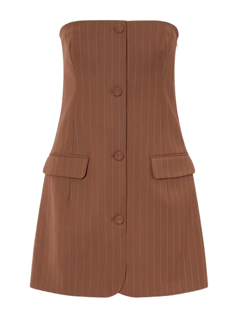 Jean Paul Gaultier Strapless Pinstriped Wool-blend Twill Mini Dress