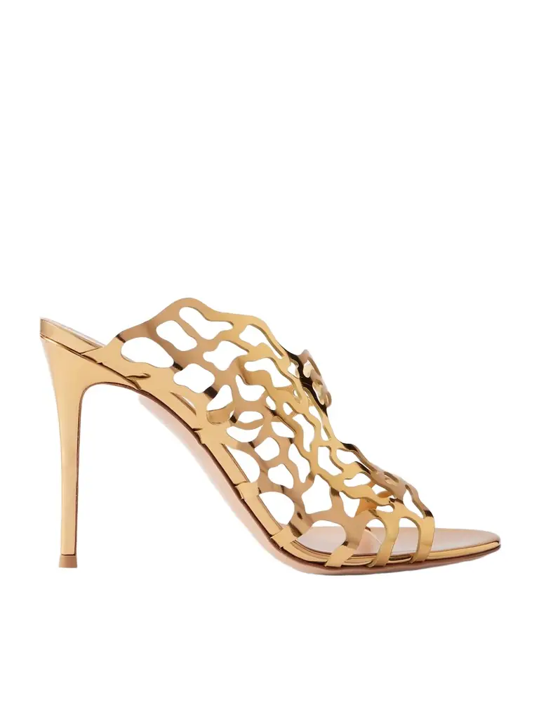 Gianvito Rossi 95 Laser-cut Metallic Leather Mules