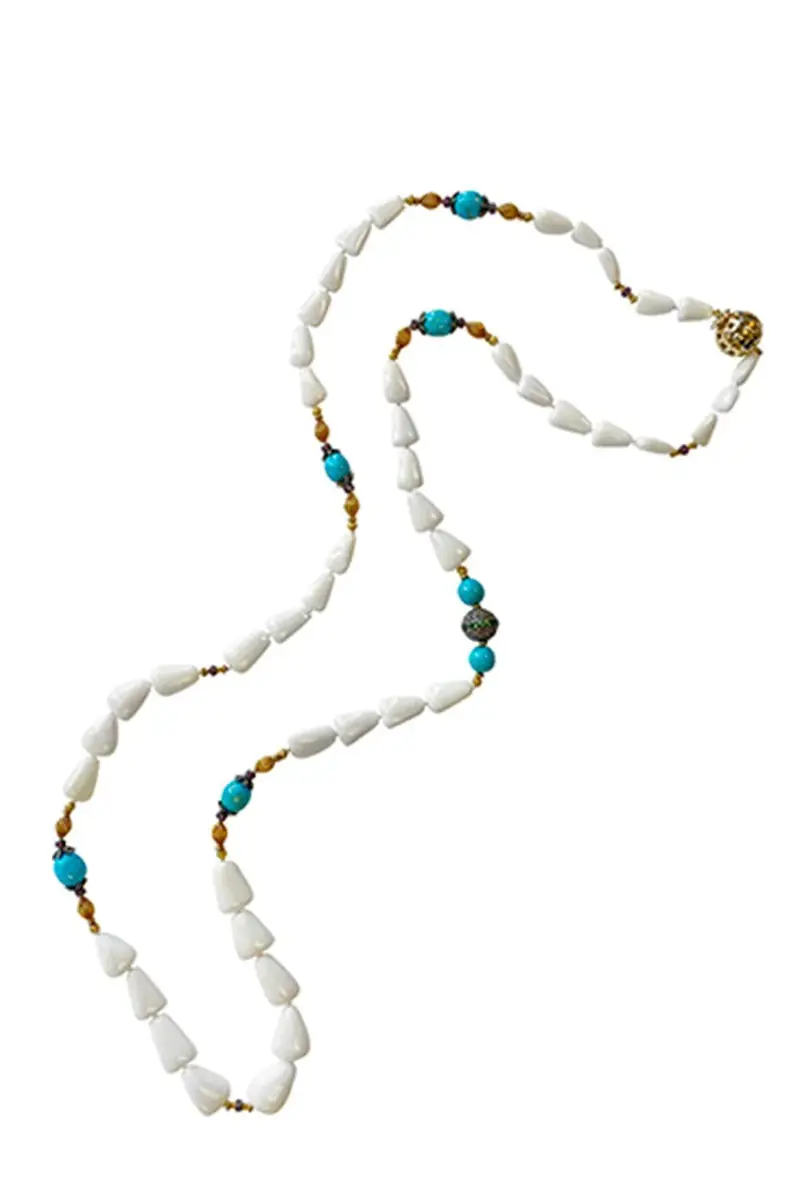 VERDURA Coral Turquoise Diamond Beaded Necklace