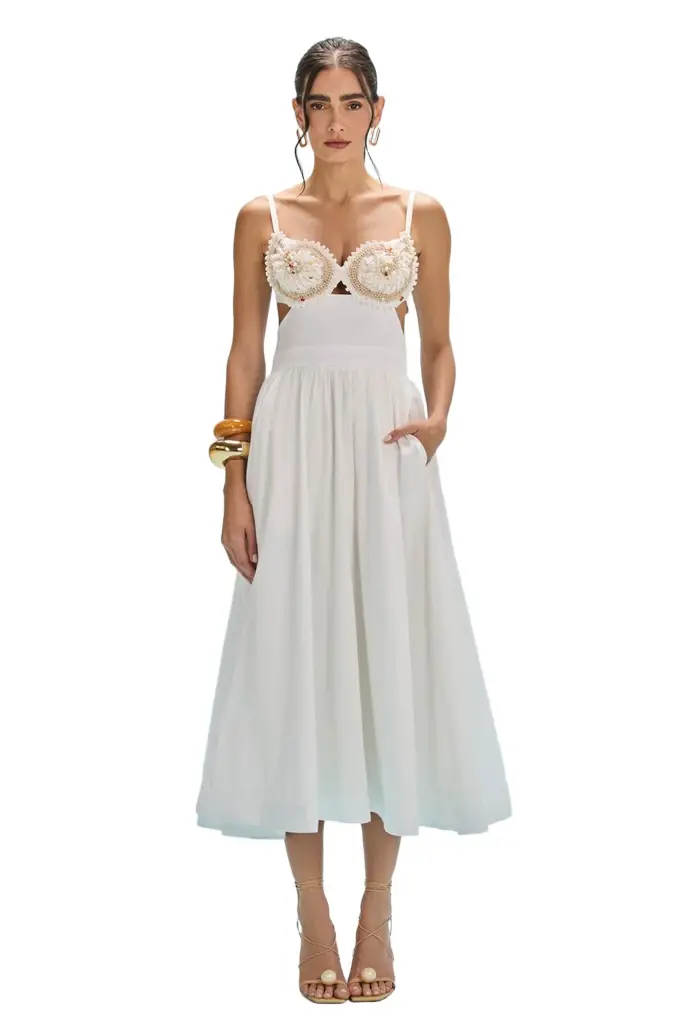 PatBo SEAWEED SHELL EMBROIDERED MIDI DRESS