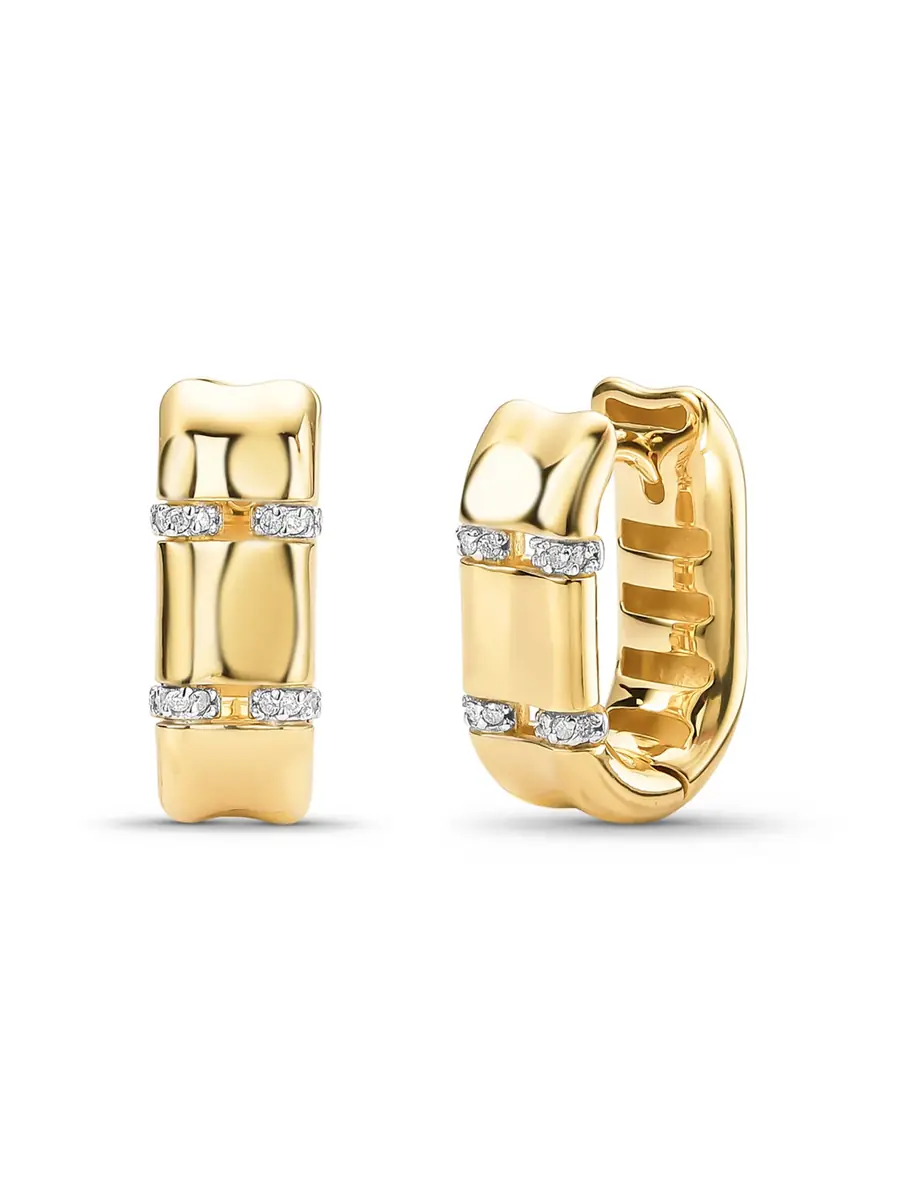 ISA VETTORAZZI Yellow Gold and Diamond Elongated Huggies