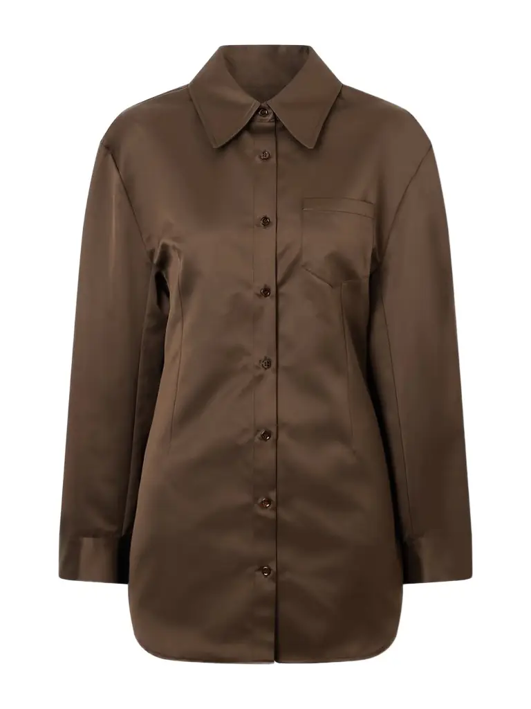 The Frankie Shop Akita Darted Satin Mini Shirt Dress