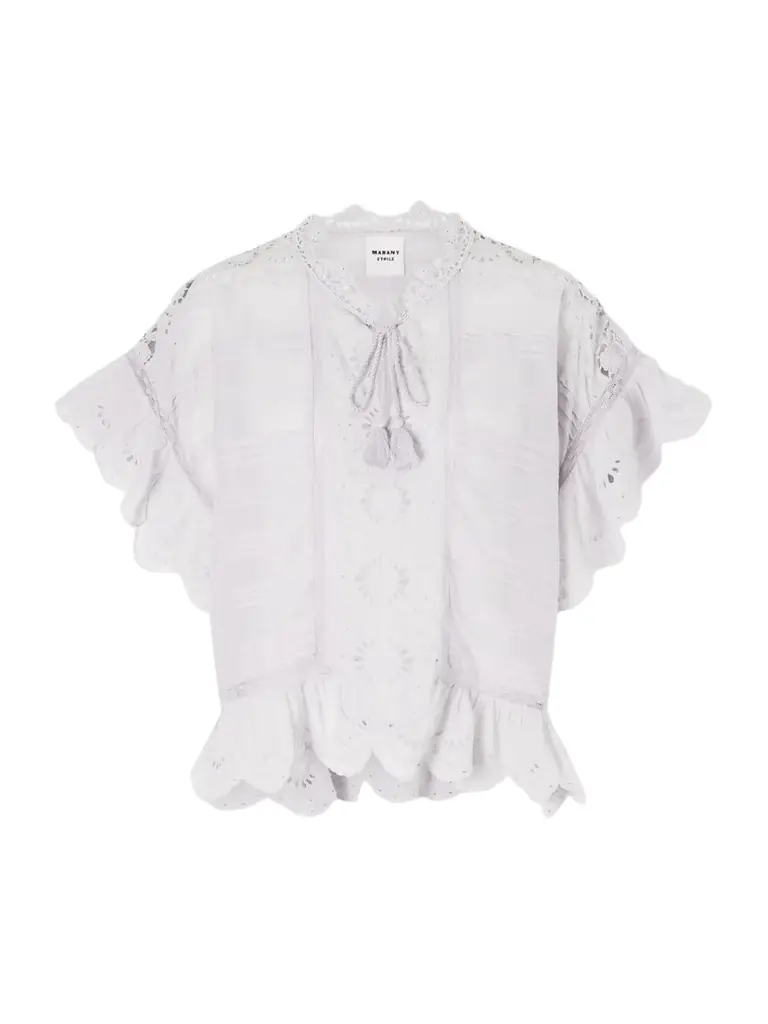 Marant Étoile Payton Lace-trimmed Embroidered Cotton Blouse