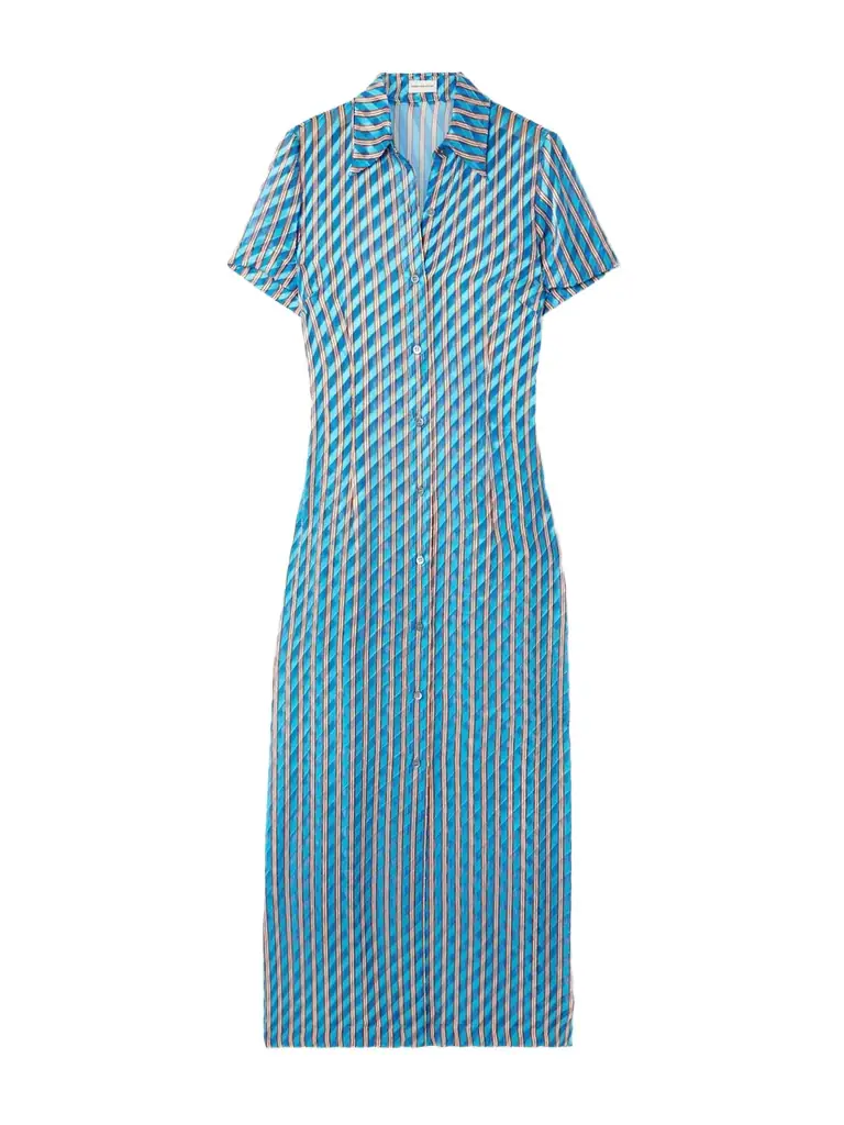 Dries Van Noten Striped Devoré-satin Midi Shirt Dress