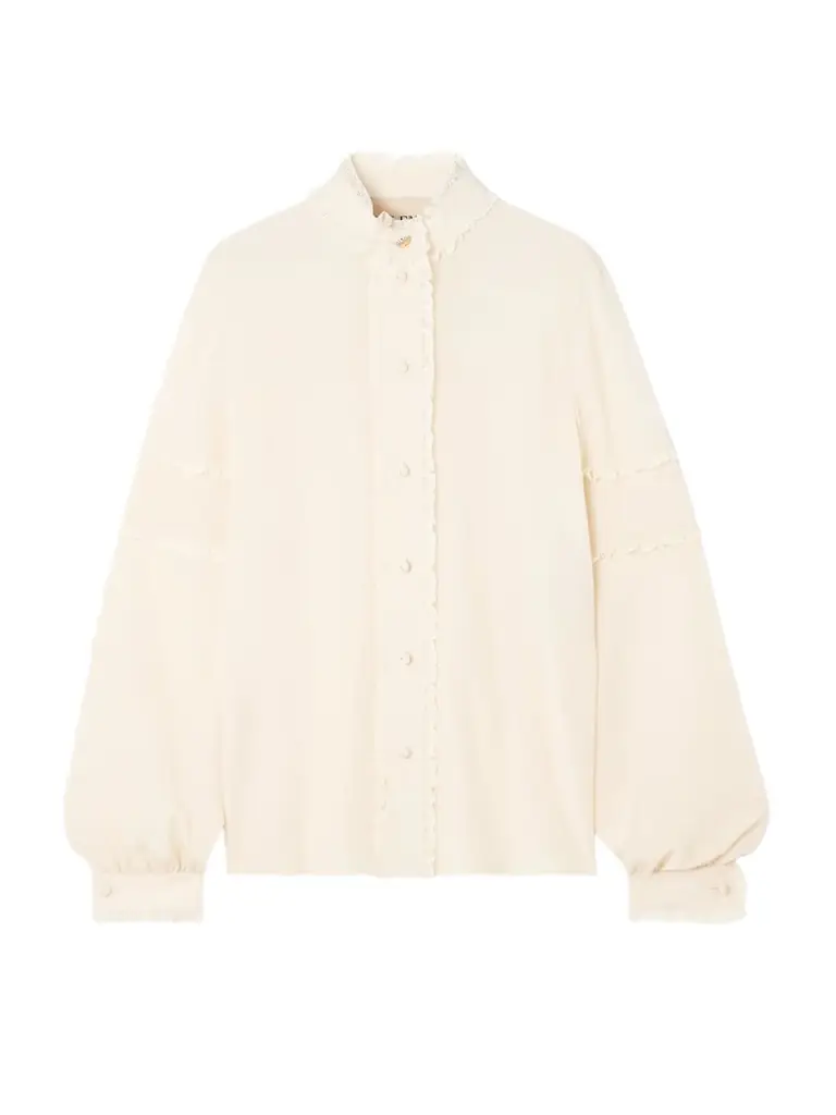 Valentino Garavani Lace-trimmed Silk Crepe De Chine Blouse
