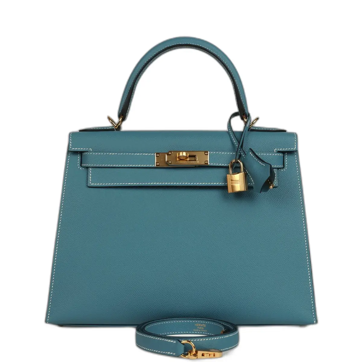 hermes Hermes Kelly Sellier 28 Blue Jean Epsom Gold Hardware