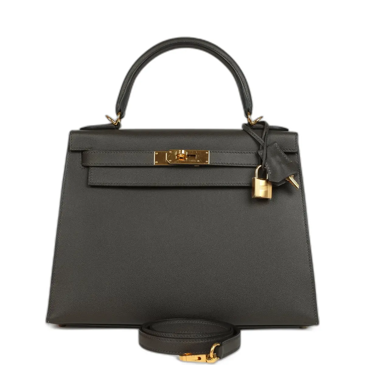 hermes Pre-owned Hermes Kelly Sellier 28 Graphite Madame Gold Hardware