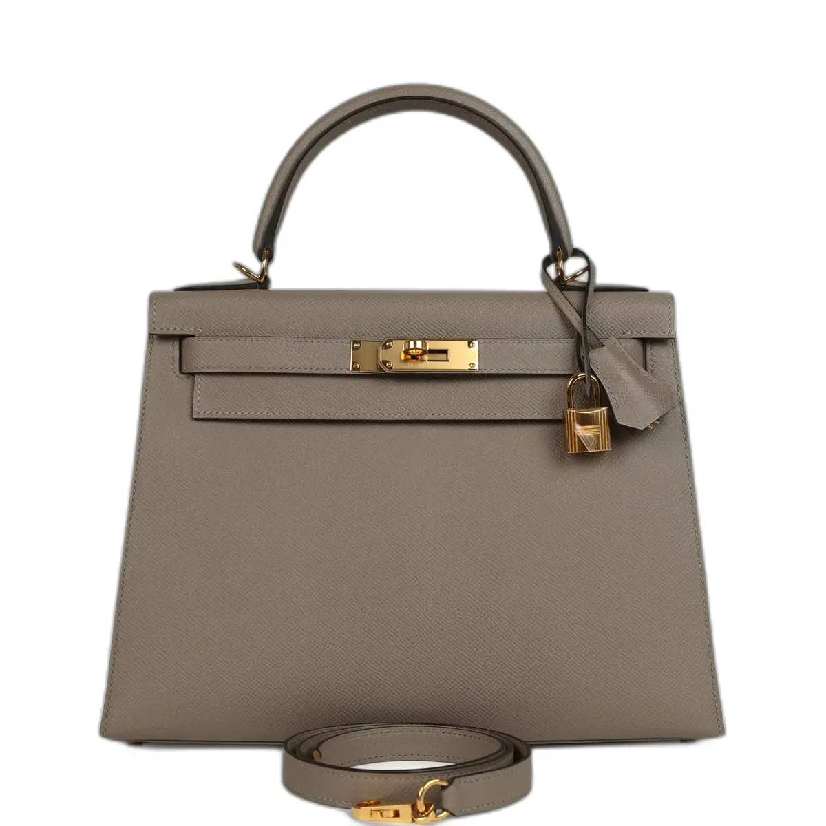 hermes Pre-owned Hermes Kelly Sellier 28 Gris Asphalt Epsom Gold Hardware