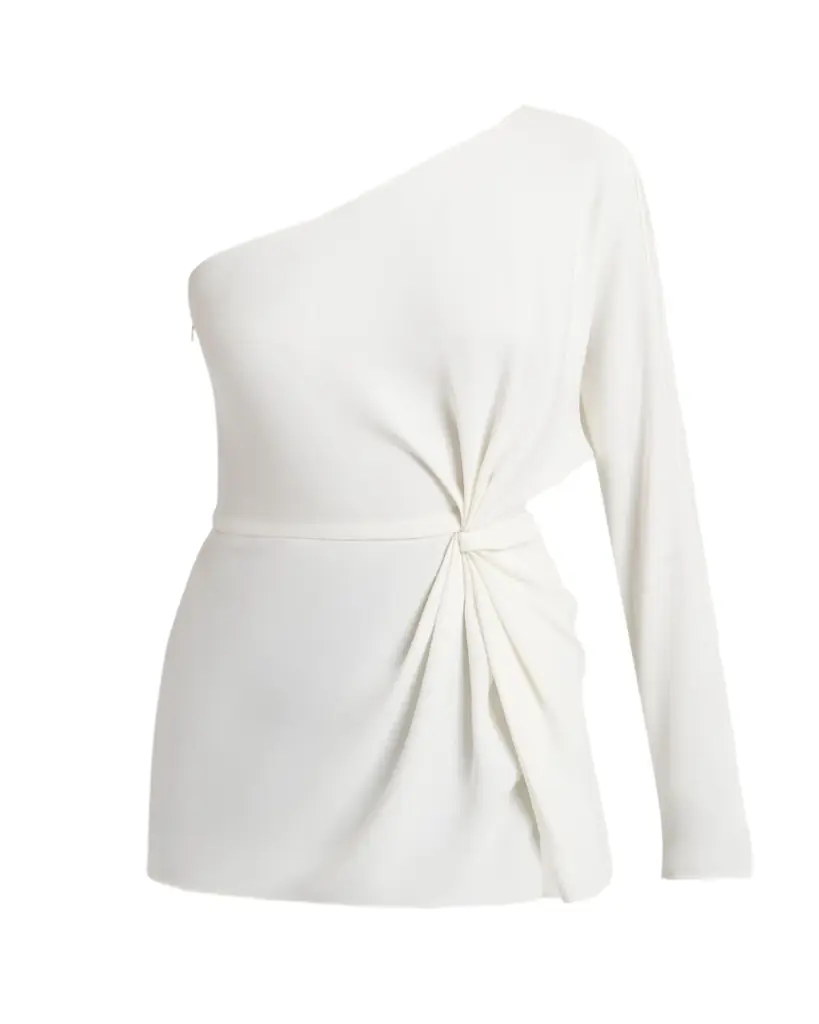 Valentino Garavani Twisted Silk Cady Long-Sleeve One-Shoulder Top