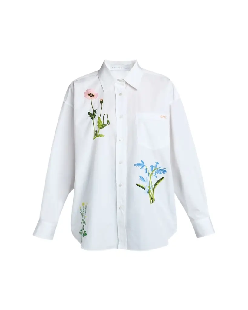 Stella McCartney Flower Embroidered Cotton Poplin Button-Down Shirt