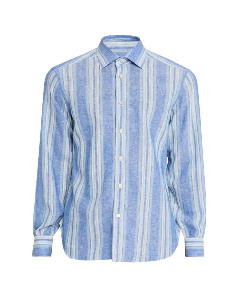 Kiton Men's Linen Blend Wide Stripe Button-Down Shirt