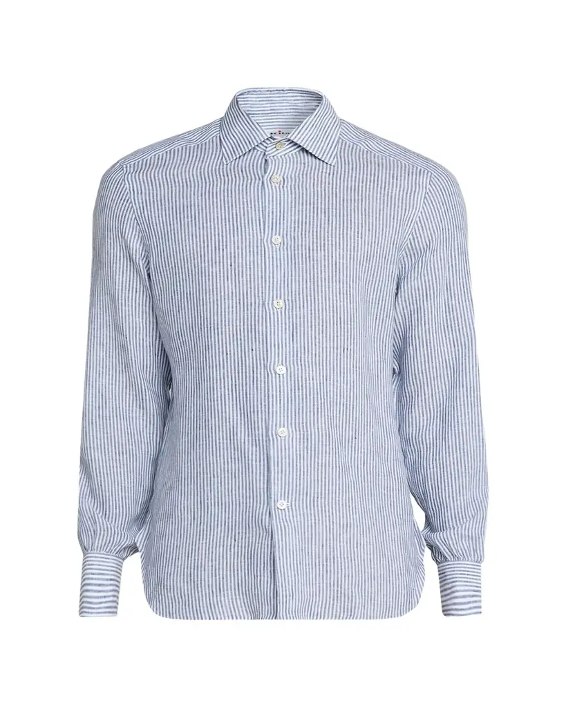 Kiton Men's Linen Bengal Stripe Button-Down Shirt