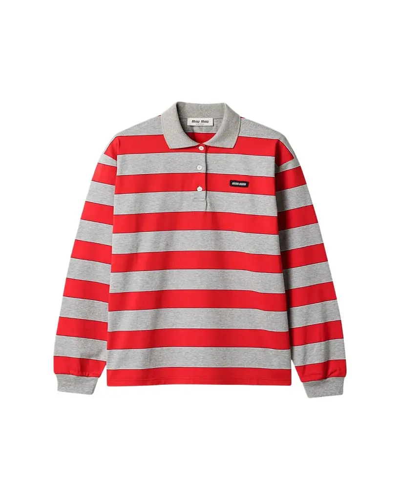 Miu Miu Striped Long-Sleeve Oversized Polo Shirt