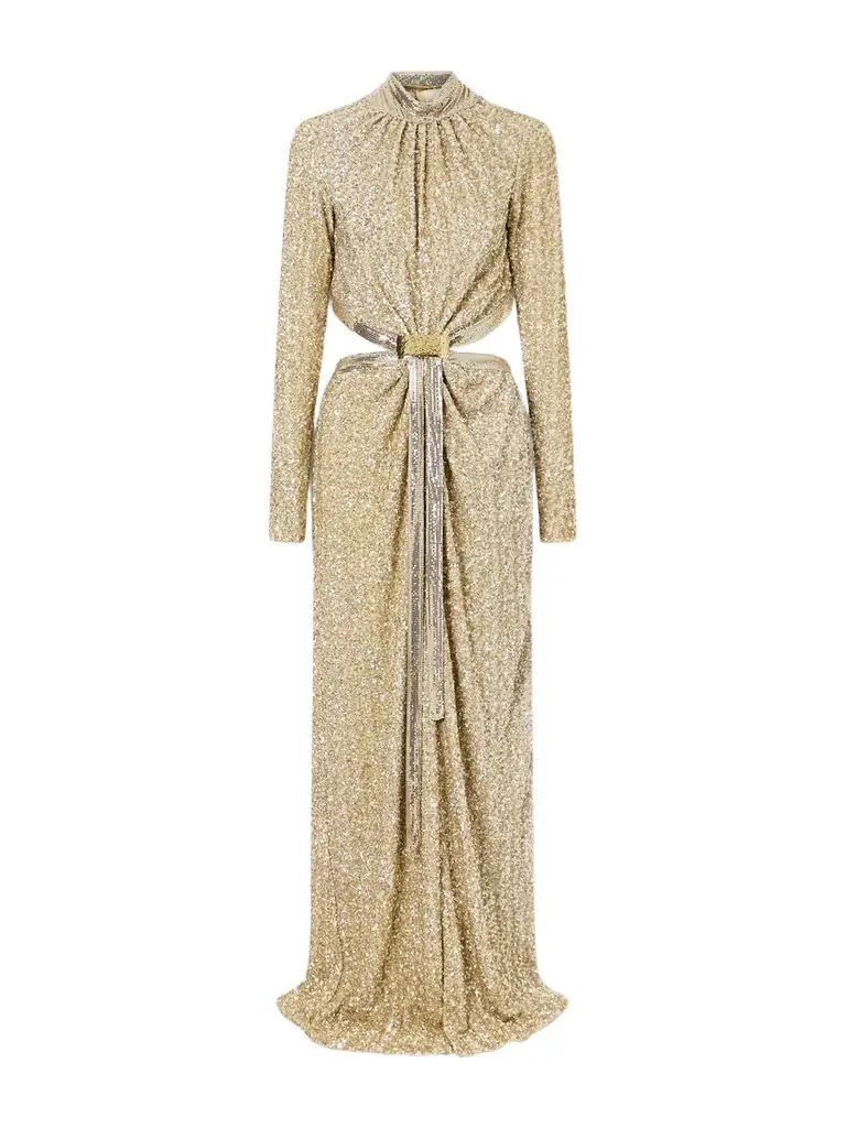 Rabanne Chainmail-trimmed Cutout Sequined Tulle Gown