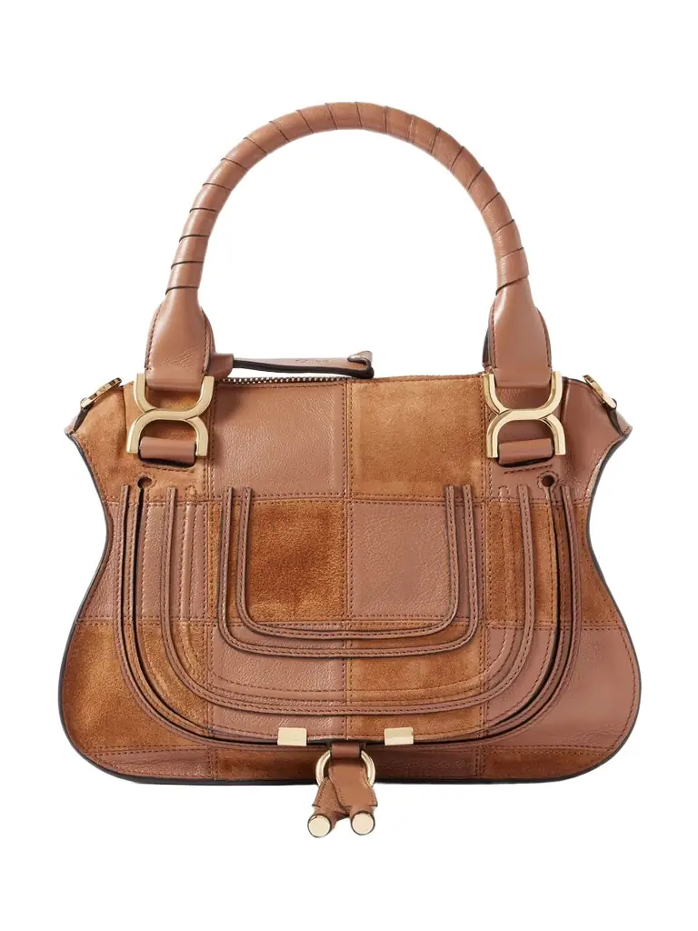 Chloé Marcie Patchwork Leather And Suede Shoulder Bag