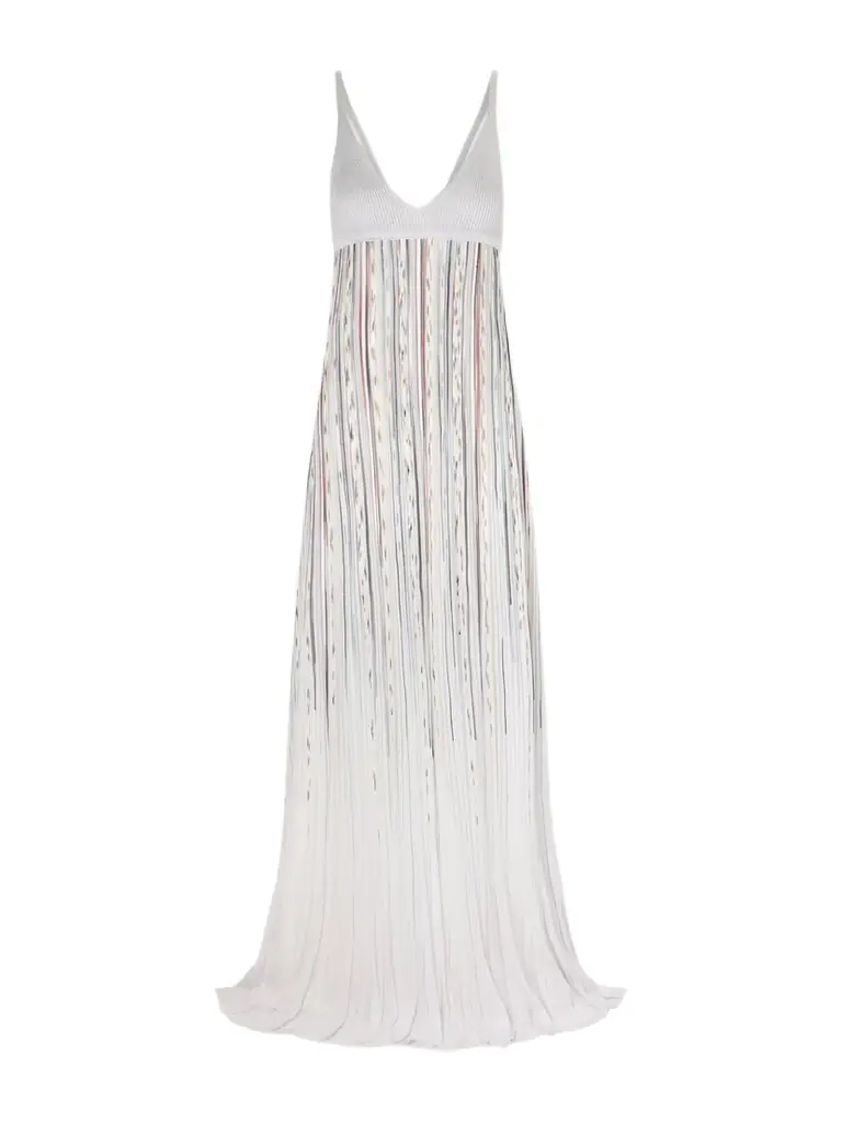 Missoni Pleated Striped Metallic Ribbed-knit Maxi Dress