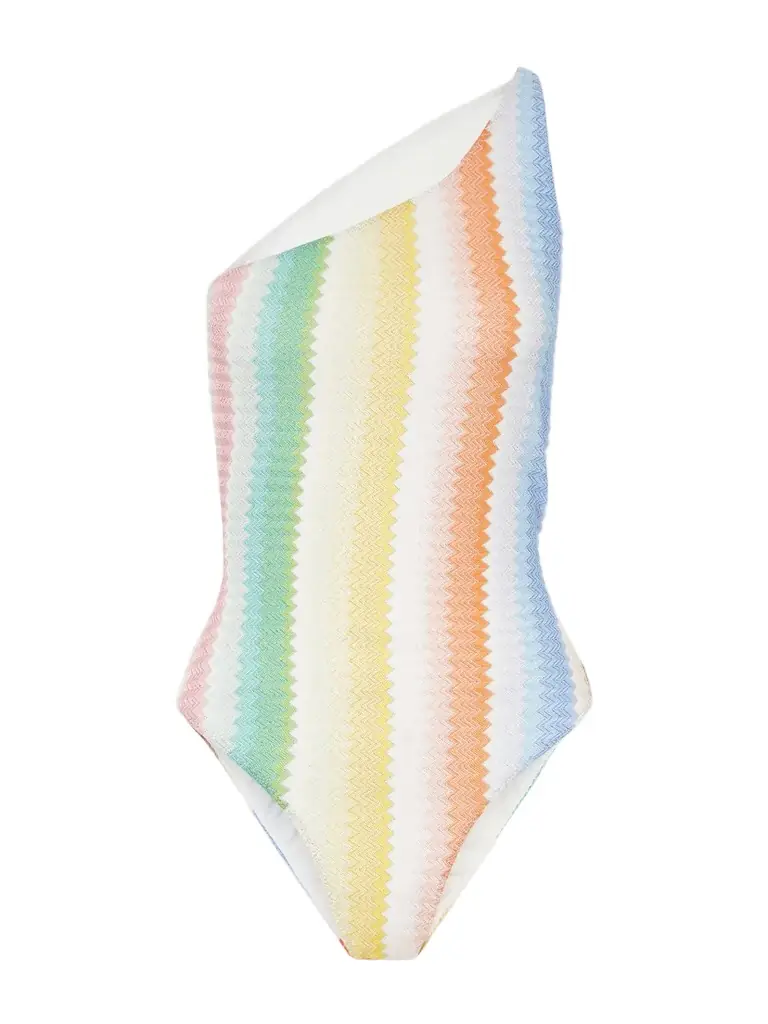 Missoni Mare One-shoulder Striped Metallic Crochet-knit Swimsuit