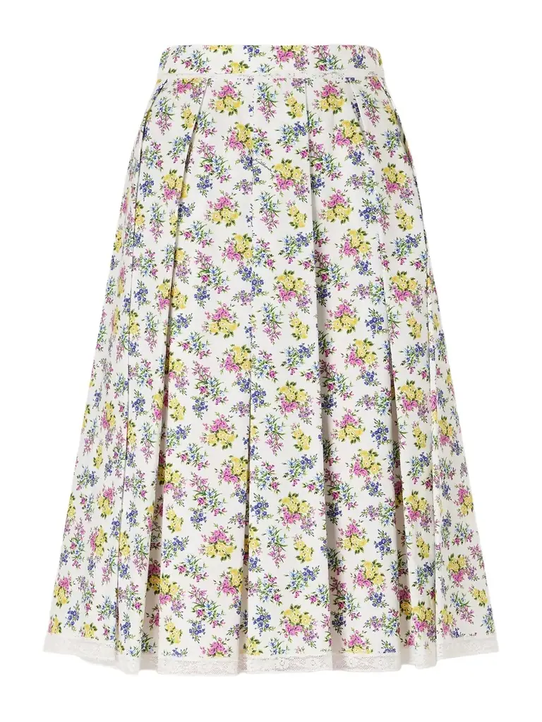 Dolce & Gabbana Pleated Floral-print Cotton-poplin Midi Skirt