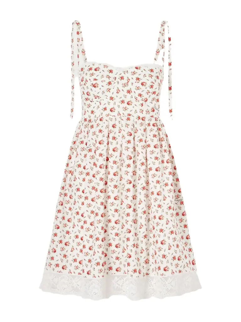 Dolce & Gabbana Lace-trimmed Floral-print Cotton-blend Poplin Bustier Mini Dress