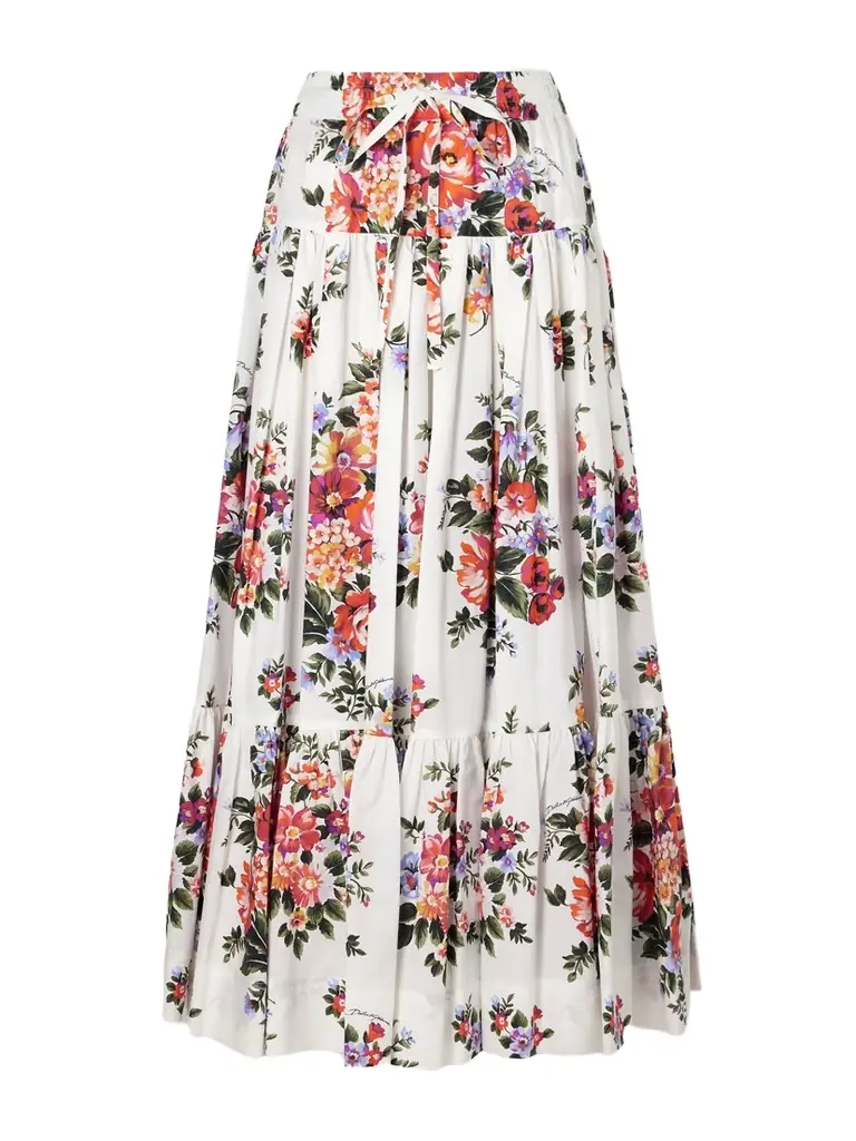 Dolce & Gabbana Pleated Tiered Floral-print Cotton-poplin Midi Skirt