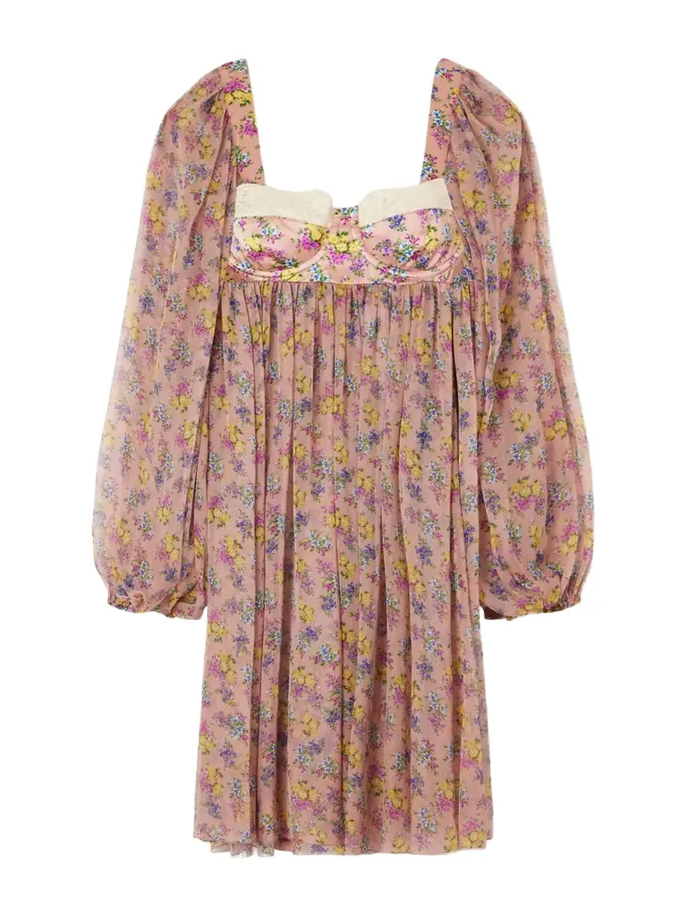 Dolce & Gabbana Lace-trimmed Floral-print Silk-blend Satin And Chiffon Mini Dress