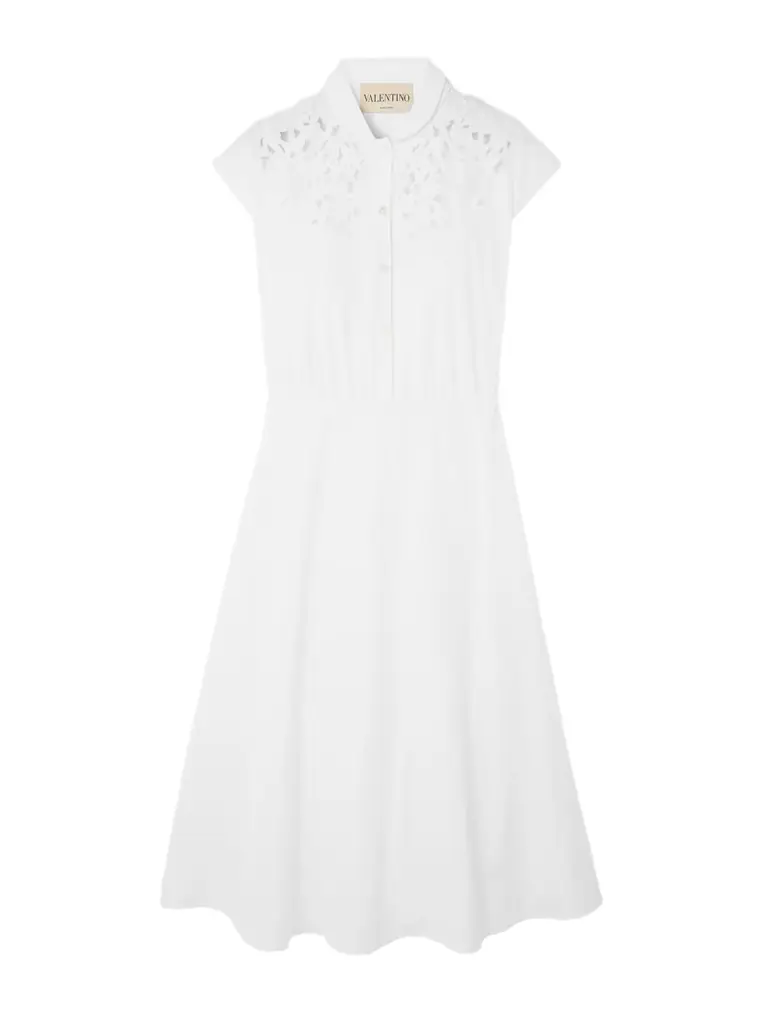 Valentino Garavani Broderie Anglaise-trimmed Cotton-poplin Midi Dress