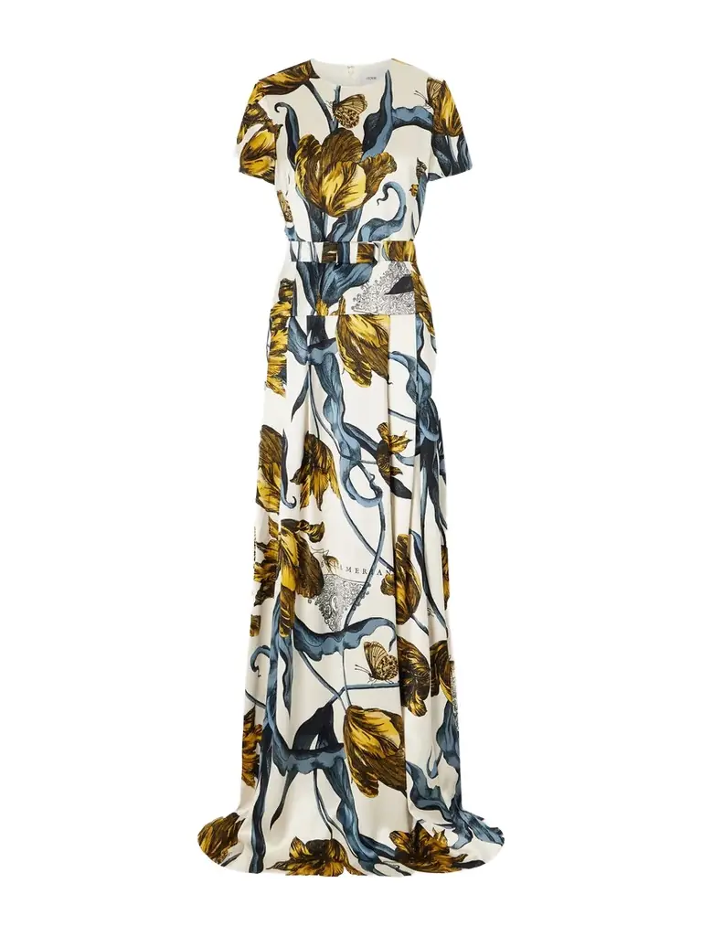 Erdem Belted Printed Satin Gown