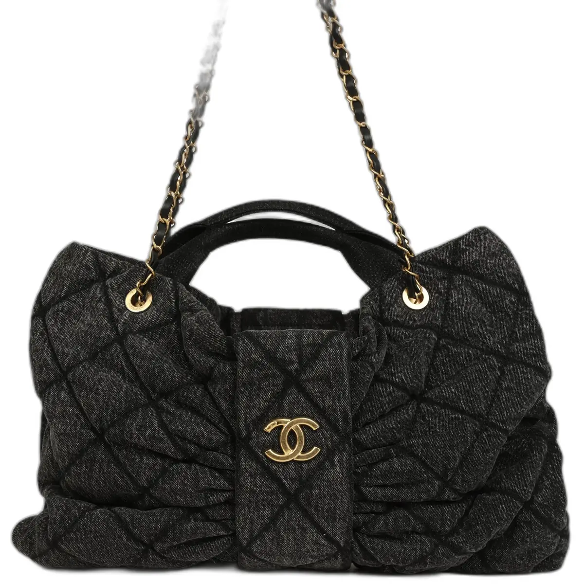 Chanel Chanel Maxi Bow Bag Black Washed Denim Antique Gold Hardware