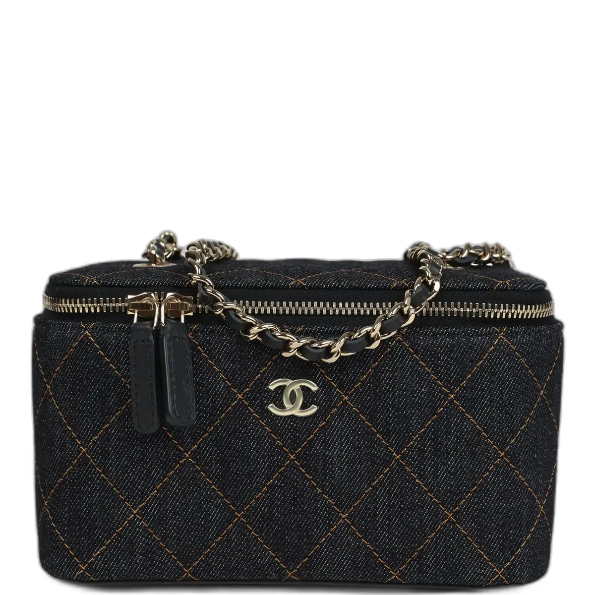 Chanel Chanel Small Classic Vanity Case Dark Blue Denim Light Gold Hardware