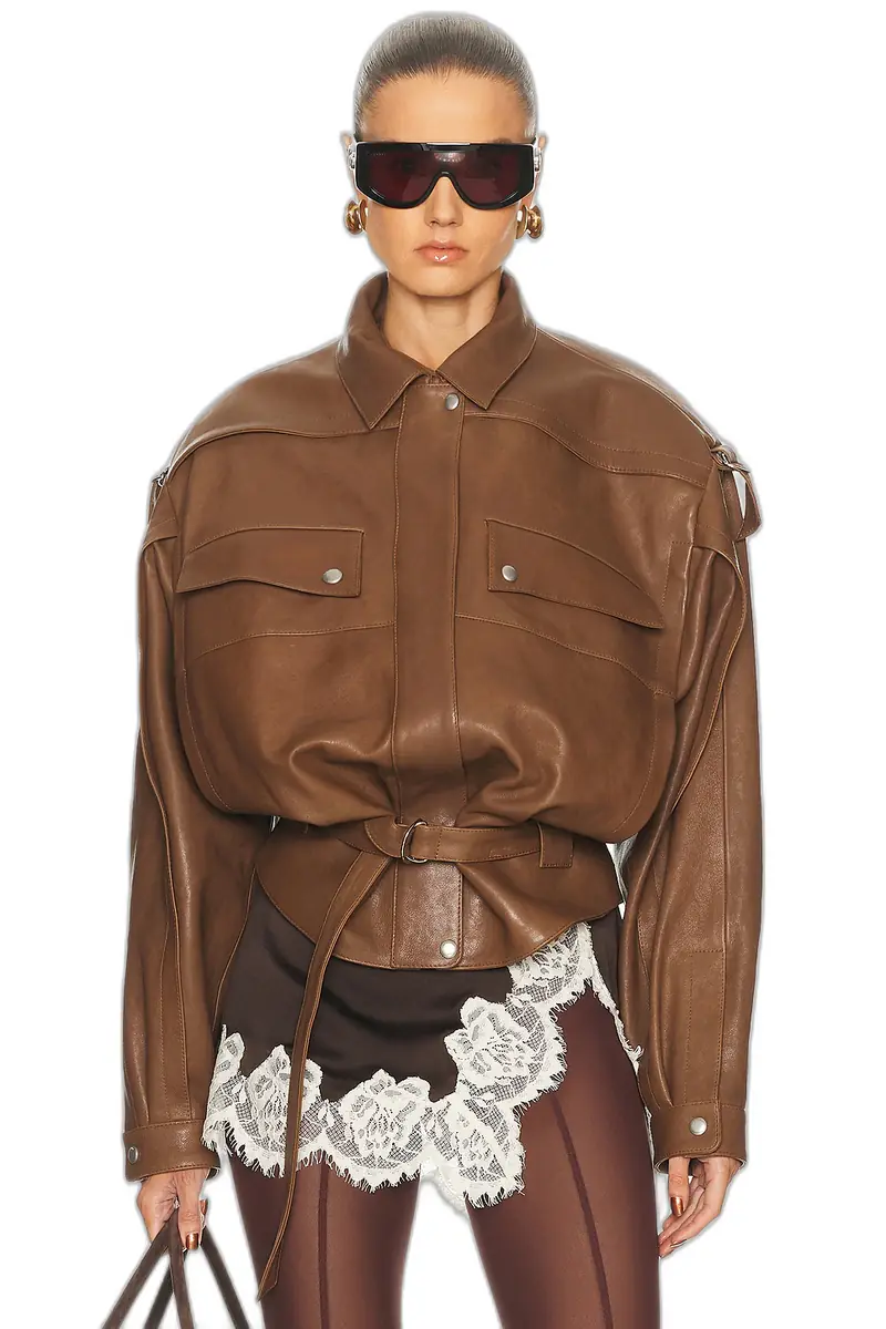 Magda Butrym Belted Leather Bomber Jacket