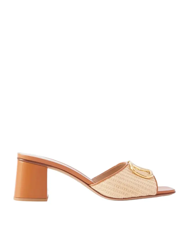 Valentino Garavani Vlogo Leather-trimmed Raffia Sandals