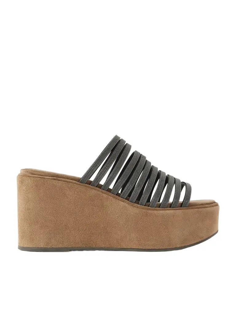 Brunello Cucinelli 80 Embellished Suede Platform Mules