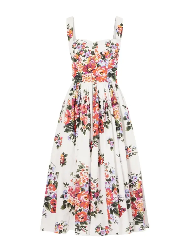 Dolce & Gabbana Floral-print Cotton-poplin Midi Dress