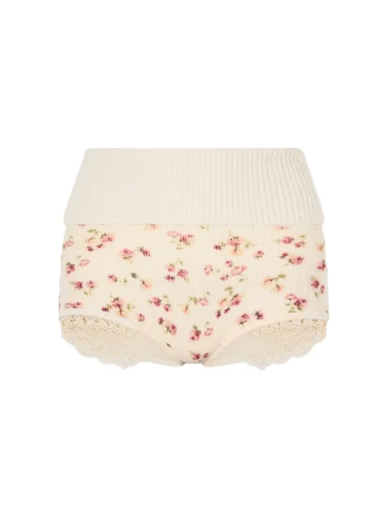 Magda Butrym Lace-trimmed Floral-print Ribbed Wool, Silk And Cashmere-blend Shorts
