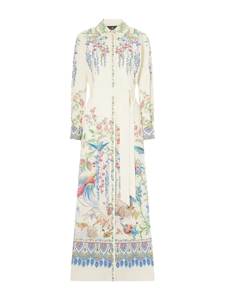 Etro Belted Printed Cotton Maxi Shirt Dress